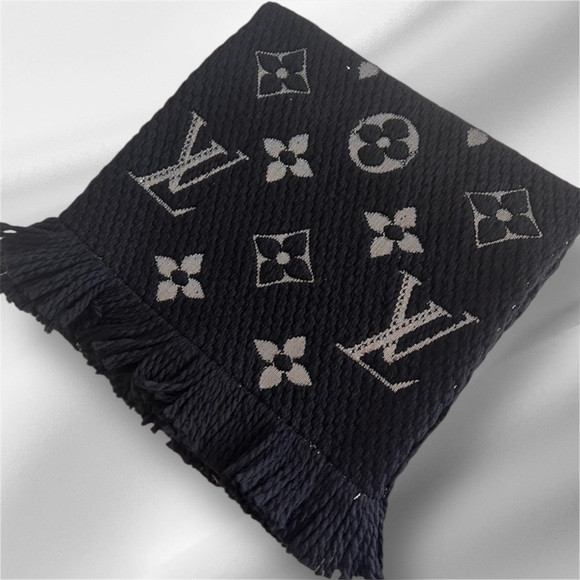 Louis Vuitton Accessories - Louis Vuitton Logomania Black and Silver Wool Scarf - NWOT